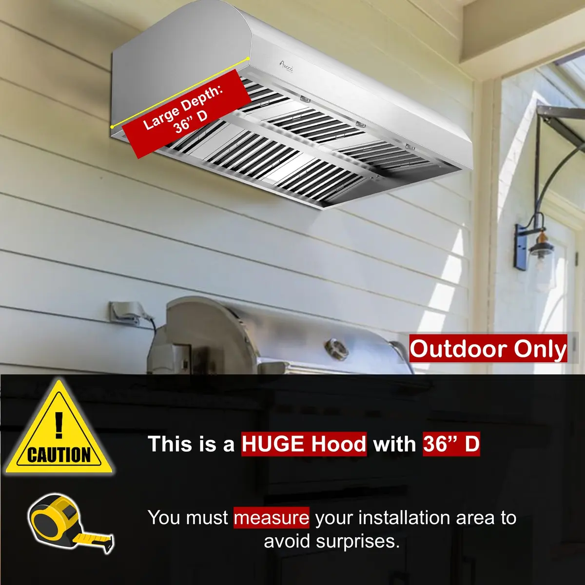 Awoco 48"W 17"H Outdoor BBQ Vent Hood with 36"H Chimney Cover | 2000CFM, 4 Speeds, Stainless Steel - view 5
