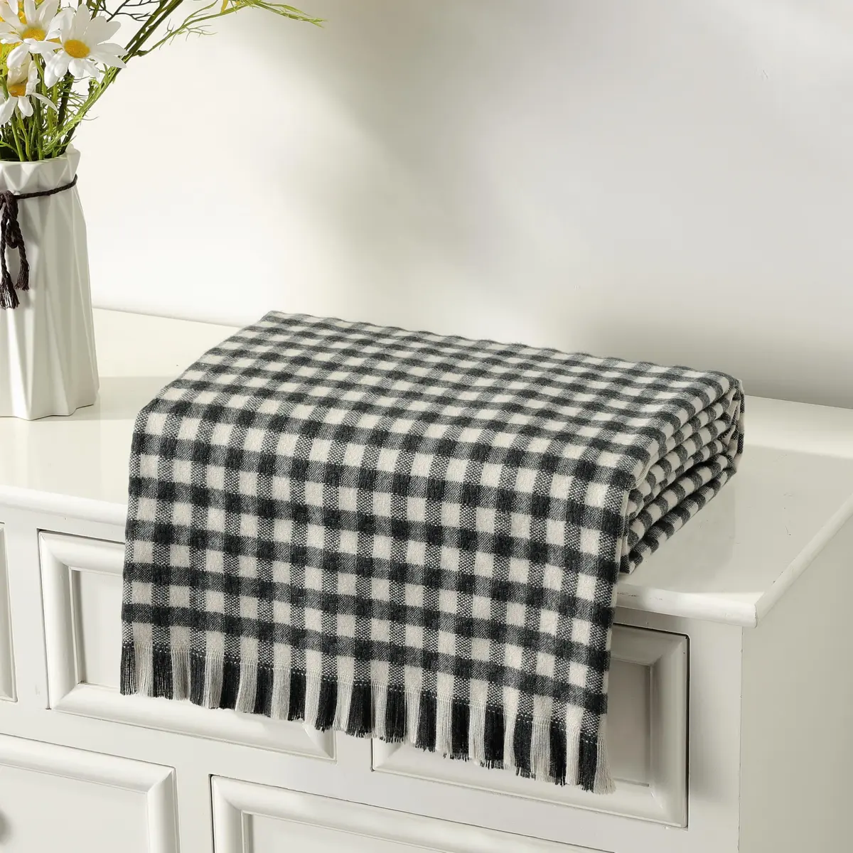 CREVENT Farmhouse Boho Knitted Throw Blanket 50"X60" | Soft Warm Cozy Light Weight for Spring Summer Fall - view 2