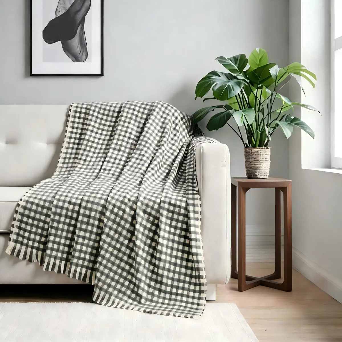 CREVENT Farmhouse Boho Knitted Throw Blanket 50"X60" | Soft Warm Cozy Light Weight for Spring Summer Fall - view 3