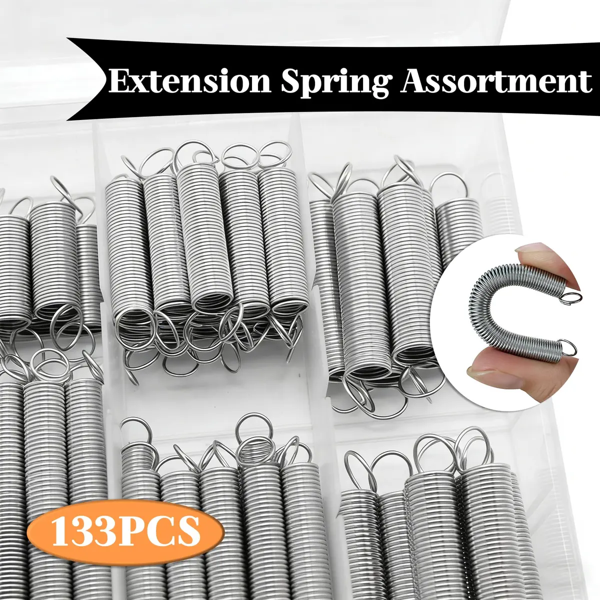 Dianrui 133-Piece Extension Spring Assortment Kit with Storage Box | 18 Sizes, Zinc Plated Steel - view 6