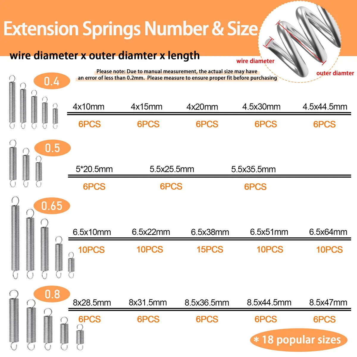 Dianrui 133-Piece Extension Spring Assortment Kit with Storage Box | 18 Sizes, Zinc Plated Steel - view 2