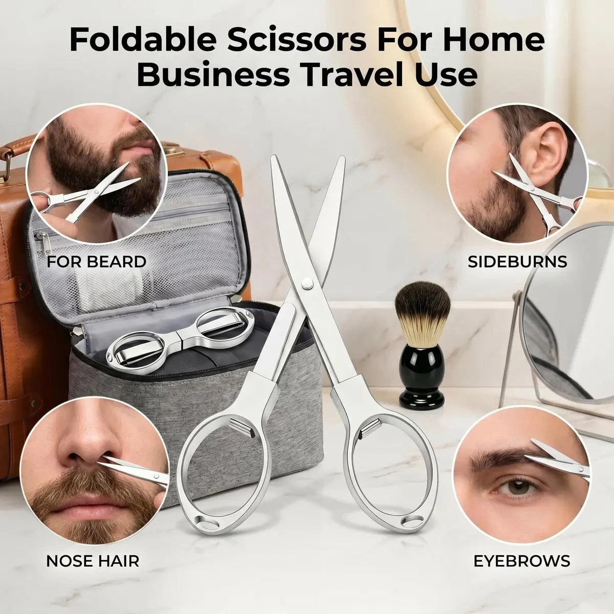 Sosoon Beard Brush, Shaving Brush, Beard Comb, Beard Scissors Set | 100% Boar Bristle Walnut Wood Grooming Kit - view 6