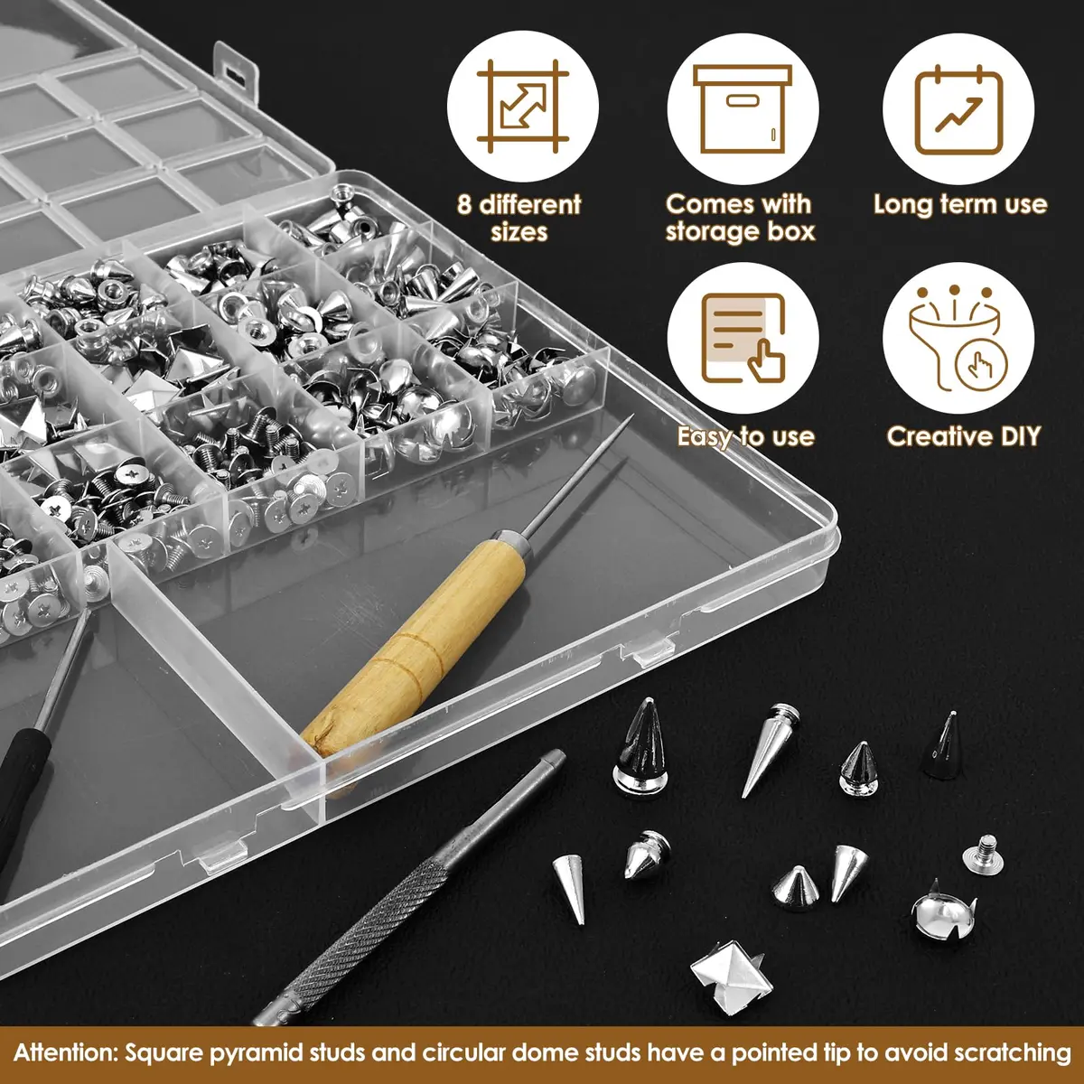 OWTWCNL Punk Spikes and Studs Kit 455Pcs | Metal Leathercraft Rivets for Jackets, Shoes, Wallets - view 6