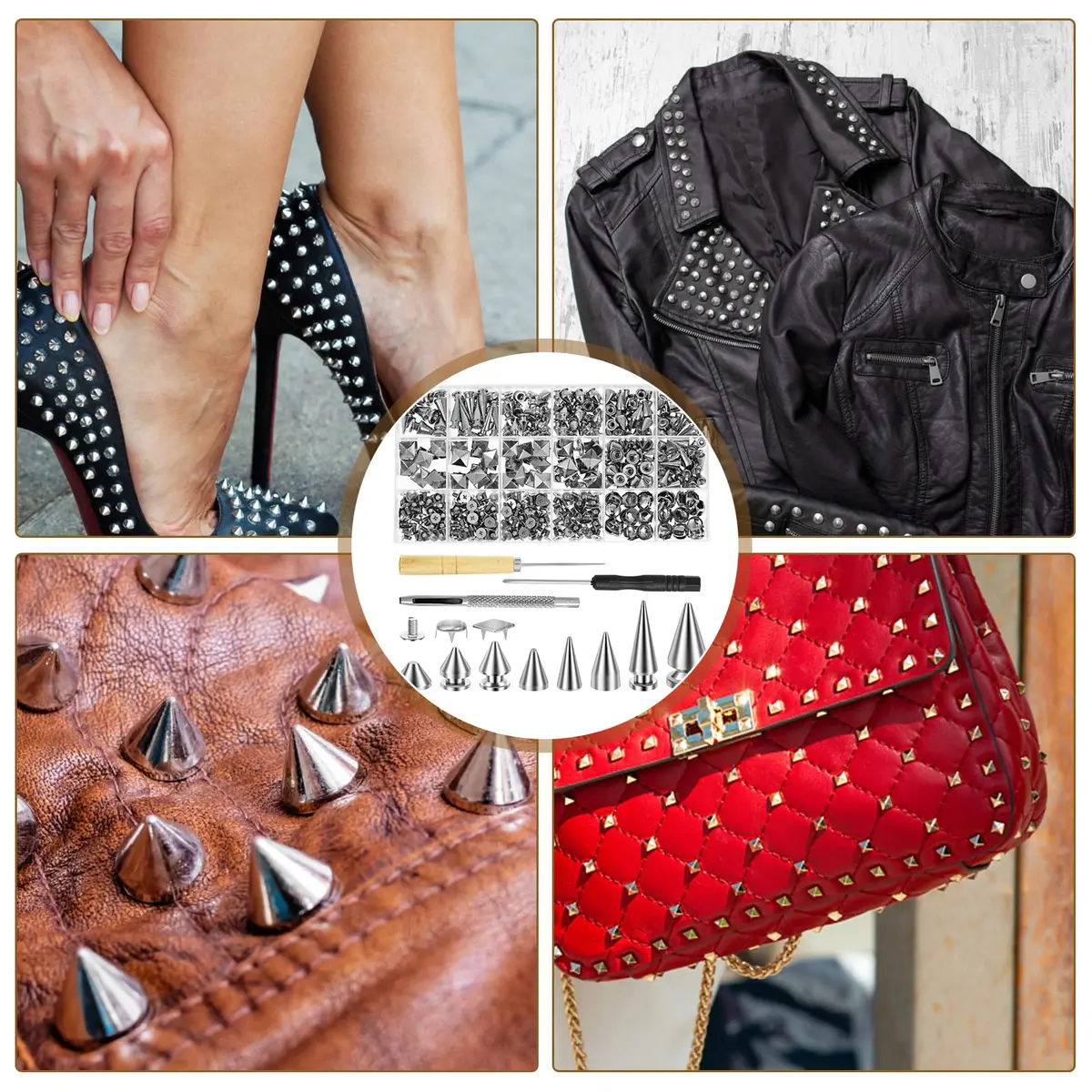 OWTWCNL Punk Spikes and Studs Kit 455Pcs | Metal Leathercraft Rivets for Jackets, Shoes, Wallets - view 7