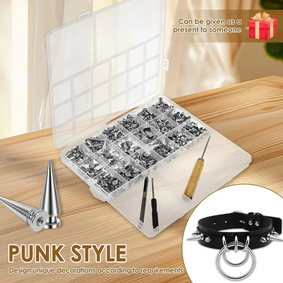 OWTWCNL Punk Spikes and Studs Kit 455Pcs | Metal Leathercraft Rivets for Jackets, Shoes, Wallets - view 4