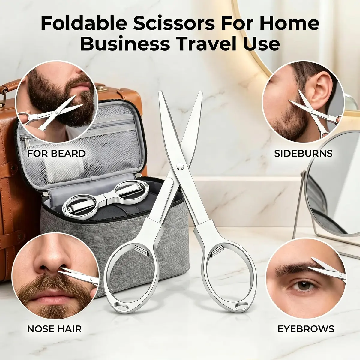 Sosoon Beard Brush Set for Men with 100% Boar Bristle Walnut Wood Brush, Foldable Comb & Scissors - view 4