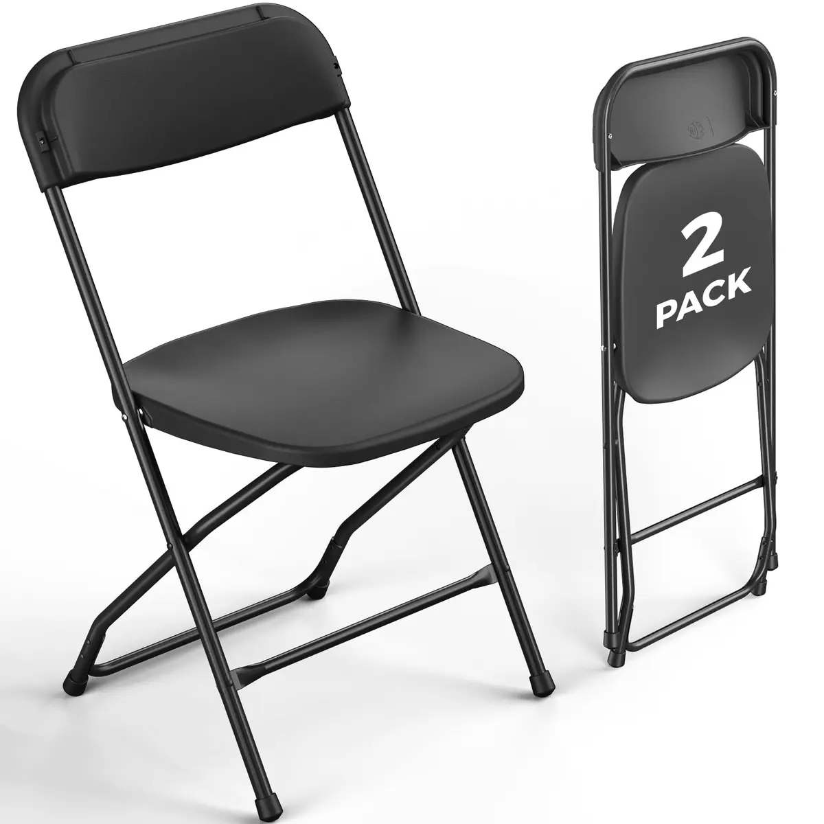 FurniEdge 2 Pack Black Plastic Folding Chairs | Portable Outdoor Steel Frame Support 350lbs - main product image