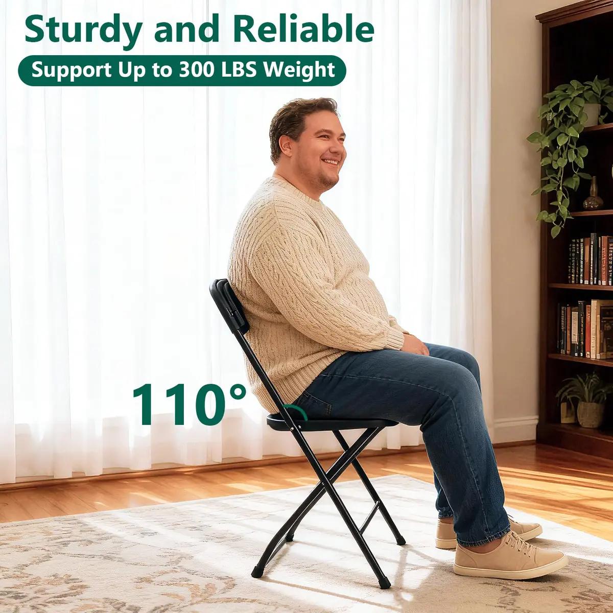 FurniEdge 2 Pack Black Plastic Folding Chairs | Portable Outdoor Steel Frame Support 350lbs - view 4
