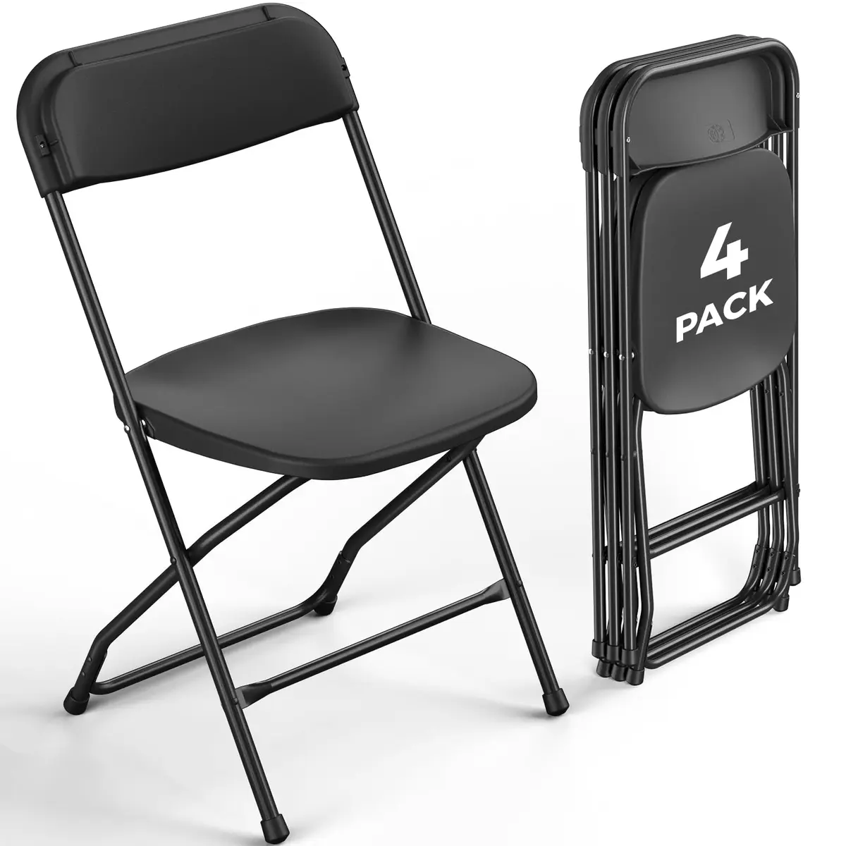 FurniEdge 4 Pack Black Plastic Folding Chairs | Outdoor Portable Steel Frame, 350lbs Support, Stackable for Patio & Events - main product image