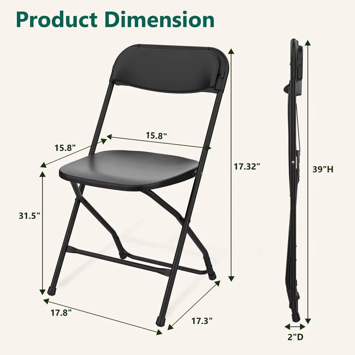 FurniEdge 4 Pack Black Plastic Folding Chairs | Outdoor Portable Steel Frame, 350lbs Support, Stackable for Patio & Events - view 3