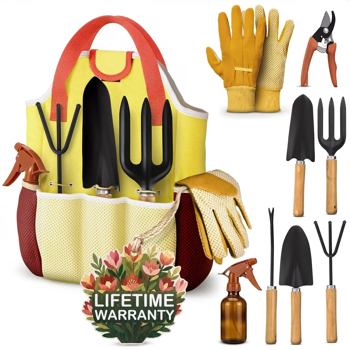 ZOKLU Gardening Tool Set for Women | Rust-Resistant Steel, 10-Piece with Tote Bag, Ergonomic Handles - main product image