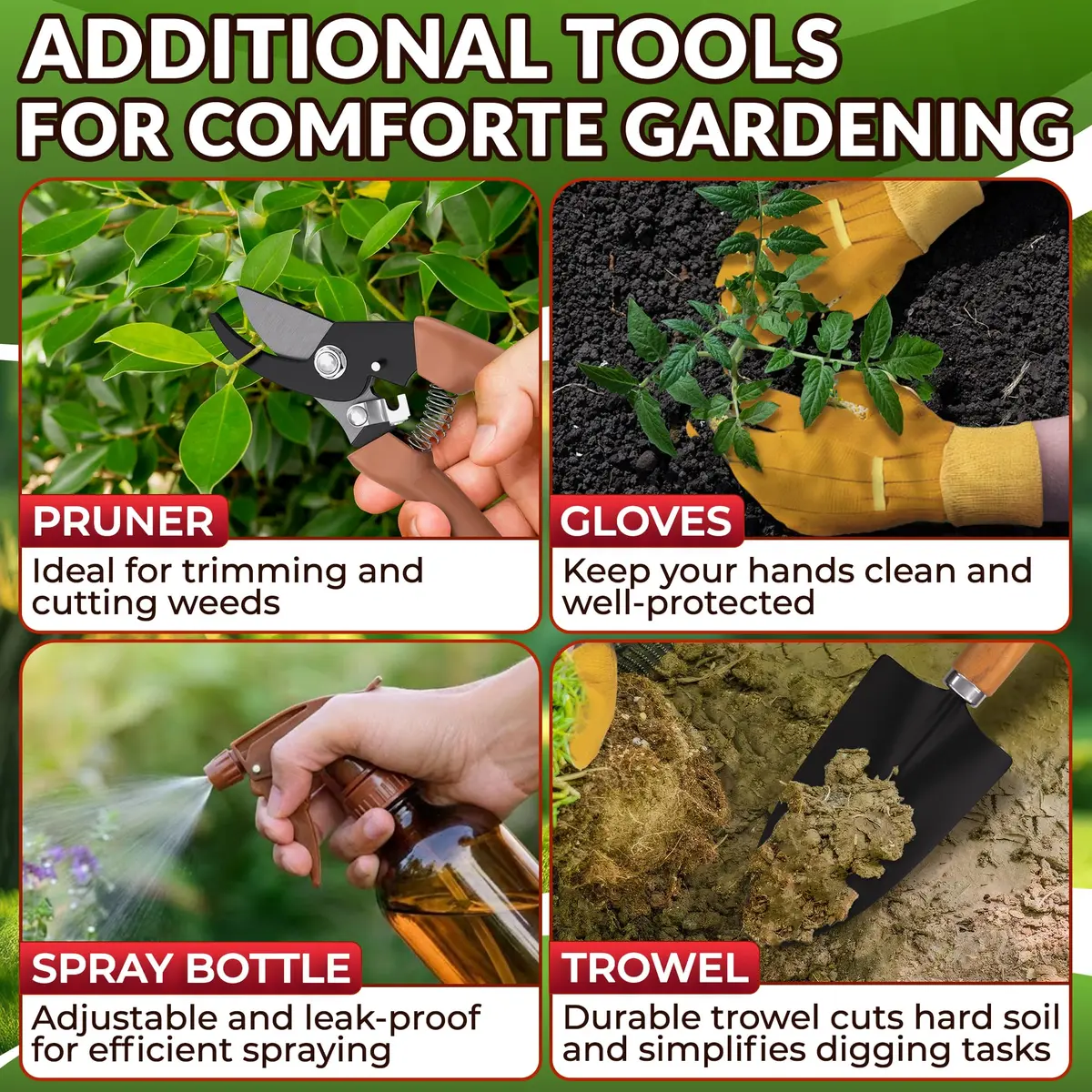 ZOKLU Gardening Tool Set for Women | Rust-Resistant Steel, 10-Piece with Tote Bag, Ergonomic Handles - view 7