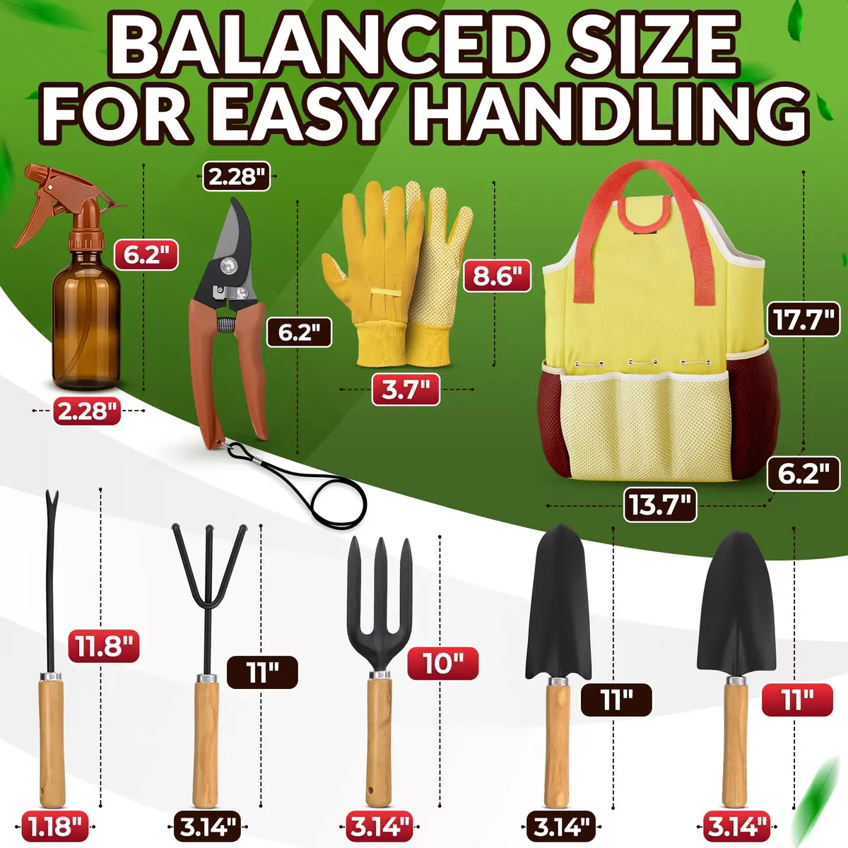 ZOKLU Gardening Tool Set for Women | Rust-Resistant Steel, 10-Piece with Tote Bag, Ergonomic Handles - view 2