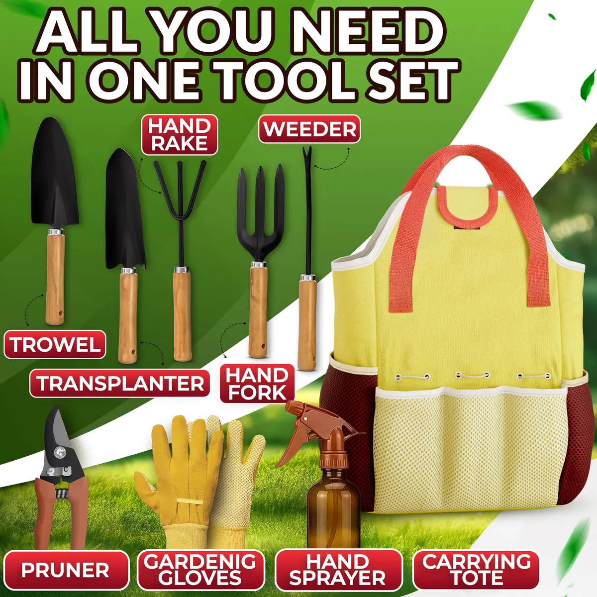 ZOKLU Gardening Tool Set for Women | Rust-Resistant Steel, 10-Piece with Tote Bag, Ergonomic Handles - view 3