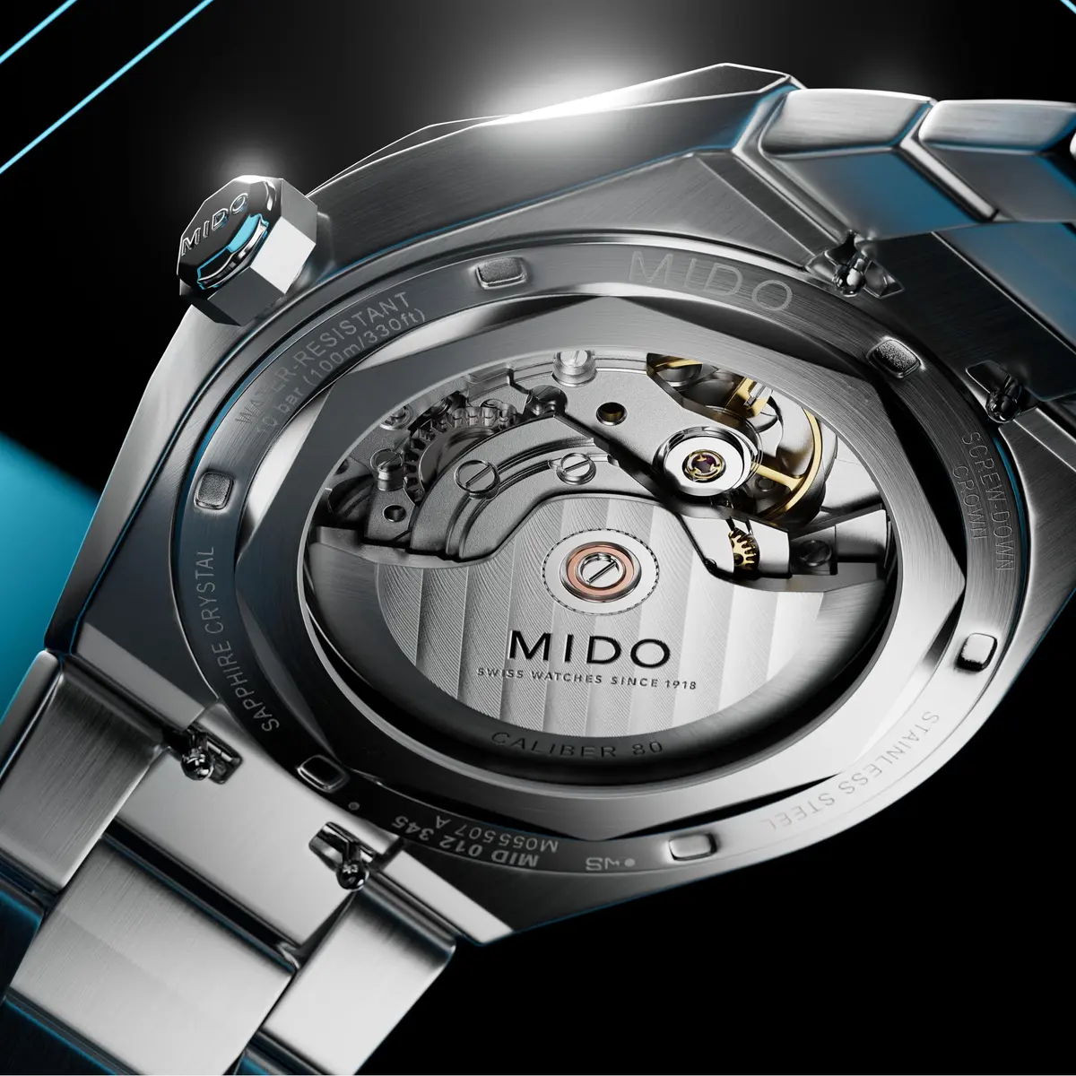 MIDO Multifort 8 One Crown Swiss Automatic Watch for Men 40mm Stainless Steel Case Turquoise Dial - view 6