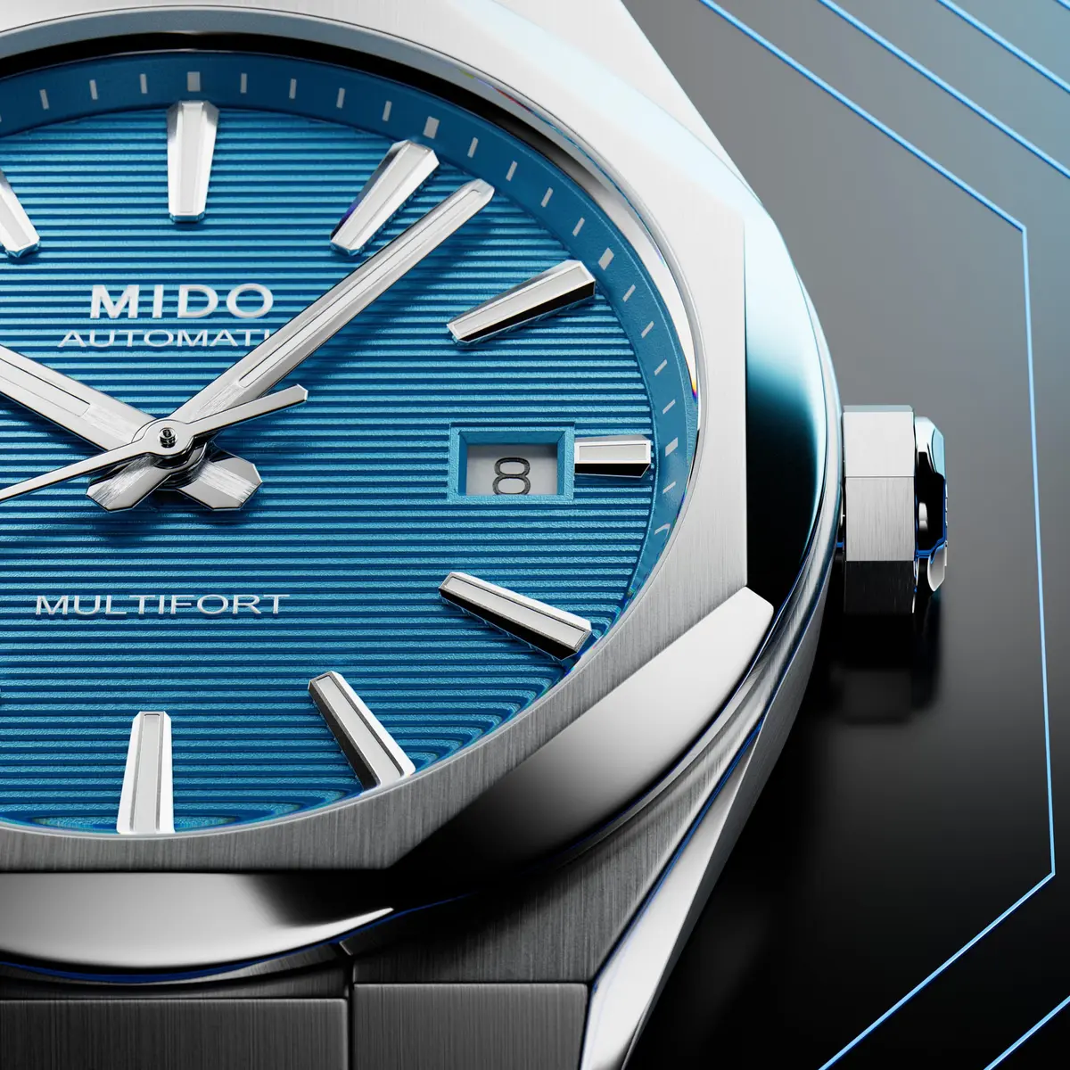 MIDO Multifort 8 One Crown Swiss Automatic Watch for Men 40mm Stainless Steel Case Turquoise Dial - view 3