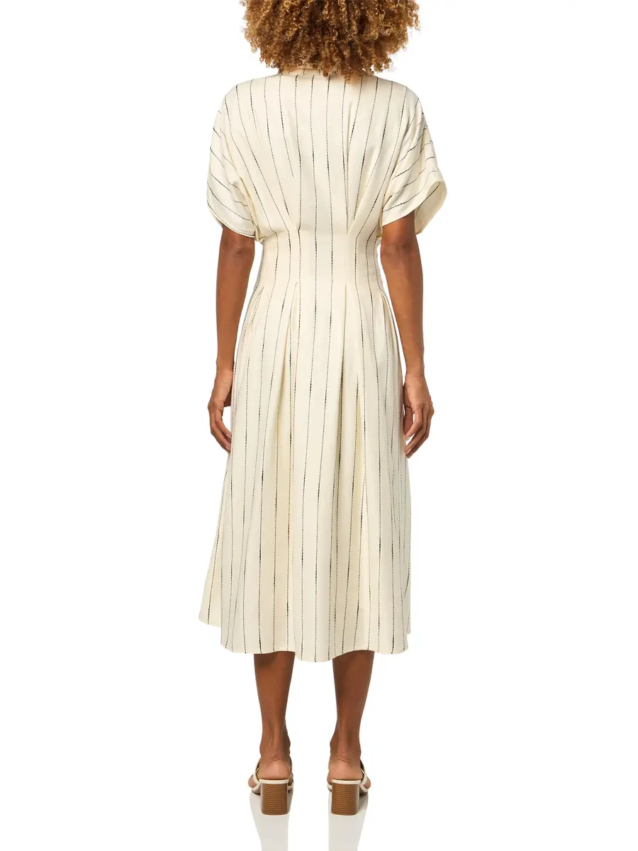 En Saison Rebekah Midi Shirt Dress, Ivory Black, M | Structured Button-Front, Short Dolman Sleeves - view 2