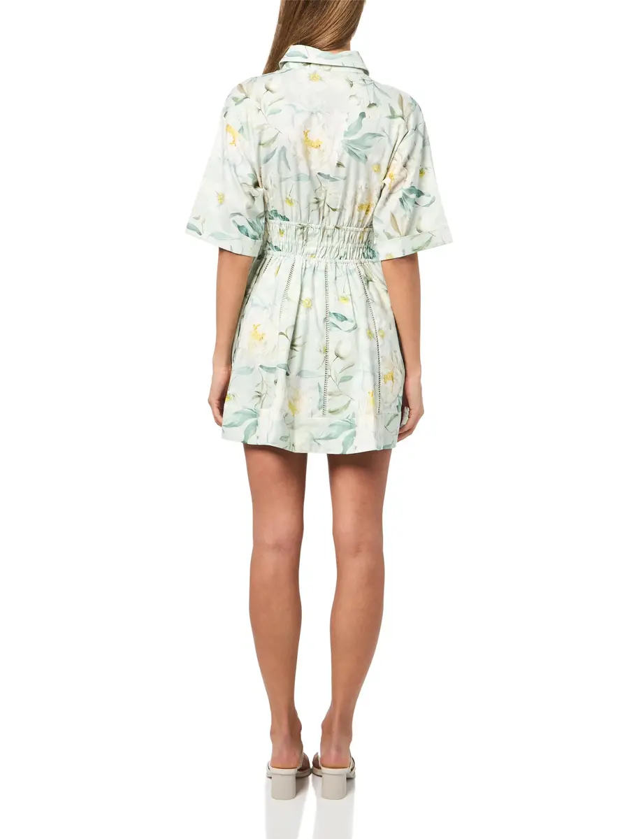 En Saison Women's Marlowe Mini Dress, Sage White Yellow | Floral Mini Dress with Elastic Waist - view 2