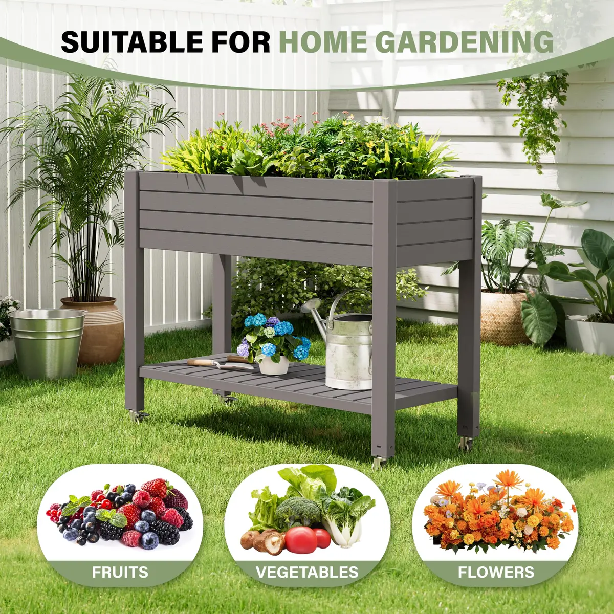 WTFGO Elevated Raised Garden Bed with Wheels, 33.7"h | Durable Resin Planter Box for Garden & Balcony - view 5