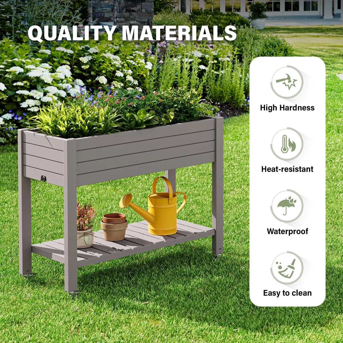 WTFGO Elevated Raised Garden Bed with Wheels, 33.7"h | Durable Resin Planter Box for Garden & Balcony - view 6