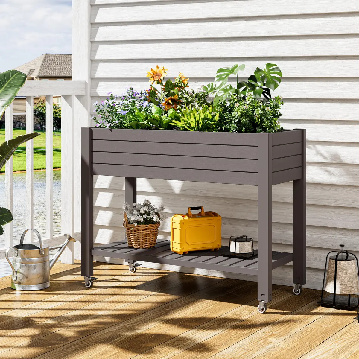 WTFGO Elevated Raised Garden Bed with Wheels, 33.7"h | Durable Resin Planter Box for Garden & Balcony - view 8