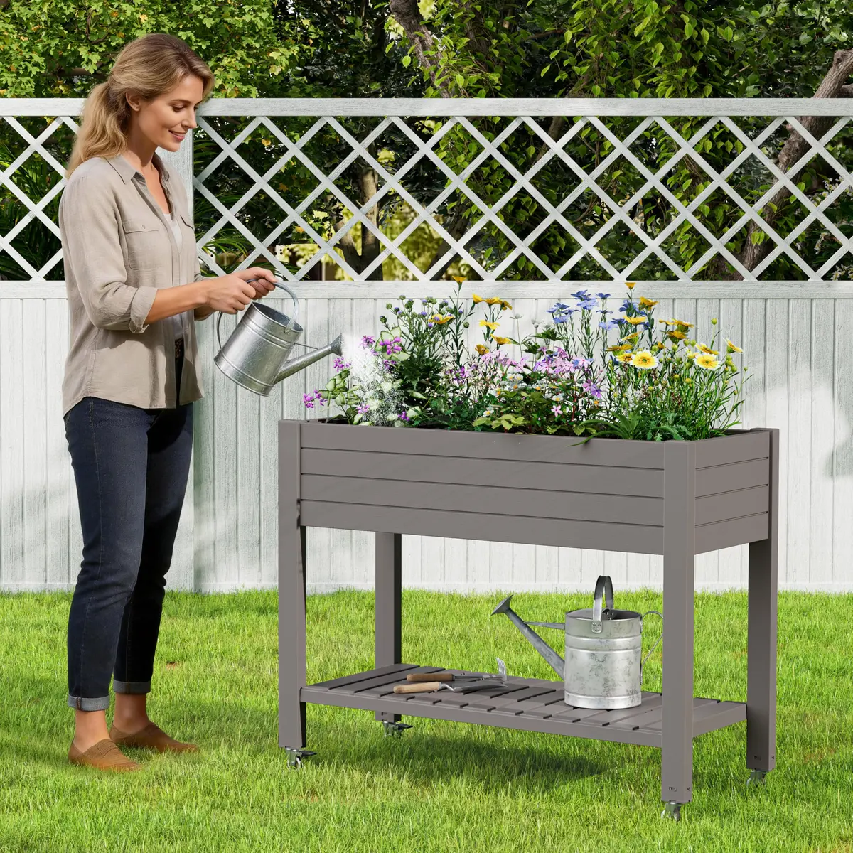 WTFGO Elevated Raised Garden Bed with Wheels, 33.7"h | Durable Resin Planter Box for Garden & Balcony - view 3
