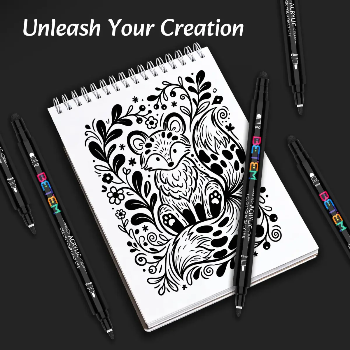 Betem Black Dual Tip Acrylic Paint Markers, 6-Count | Water-Based, Acid-Free Ink for Fabric, Wood, Glass, Canvas - view 5