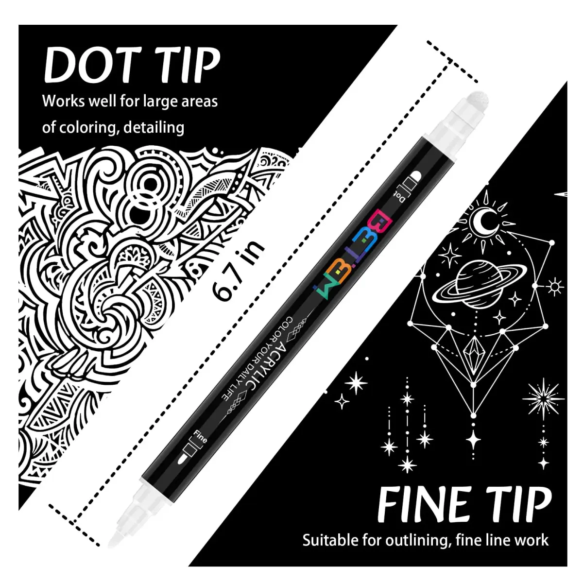 Betem White Acrylic Paint Markers Dual Tip Fabric Decorating Kits 6 Count | Water-Based Opaque Ink for Crafts - view 2