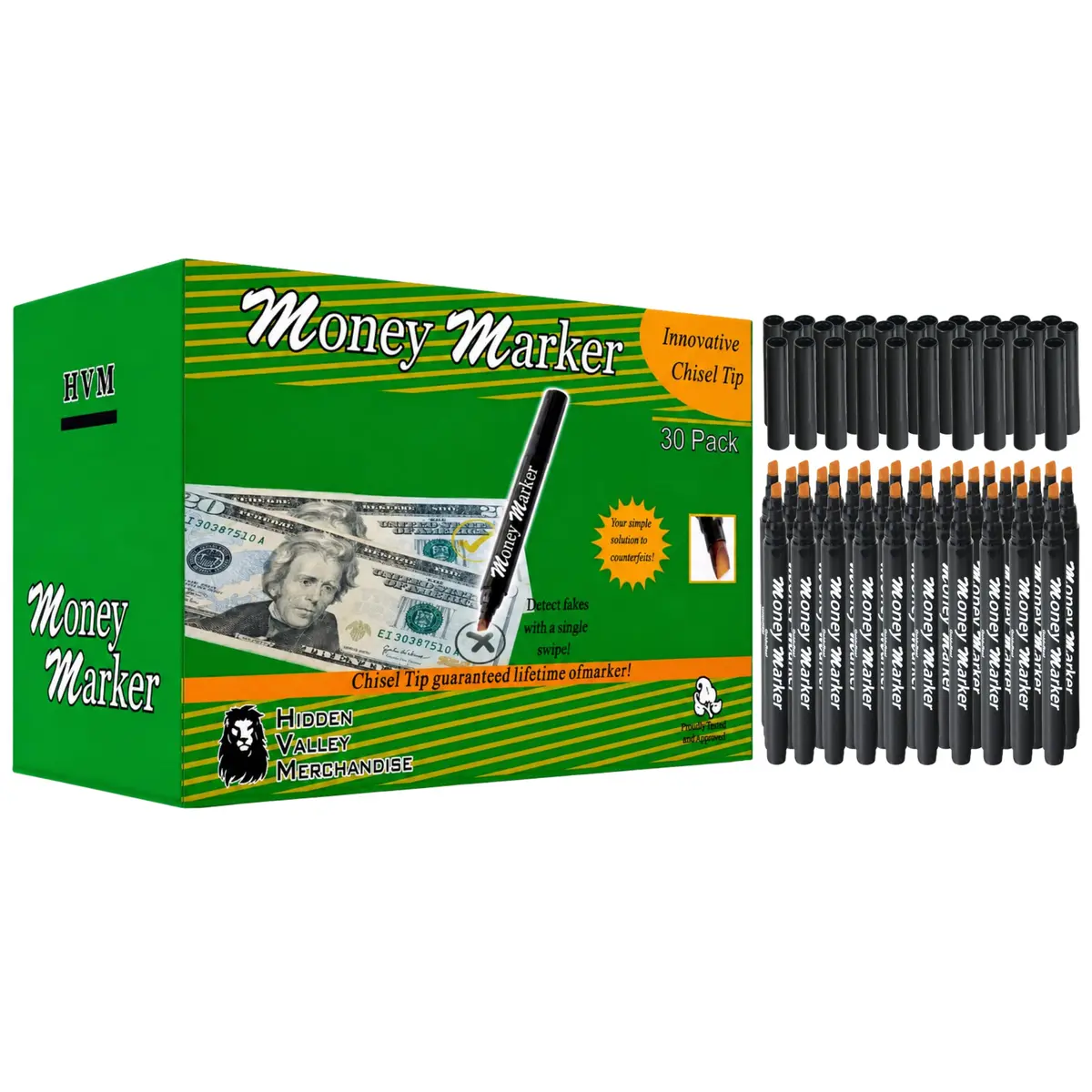 HVM Counterfeit Money Detector Pen (30 Pack) | Detect Fake Bills with Special Ink - main product image