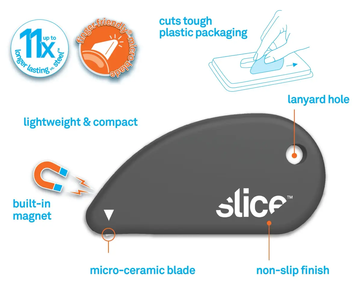 Slice 00100 Ceramic Blade Safety Cutter, Slate/Millennial Gray Combo Pack - view 4