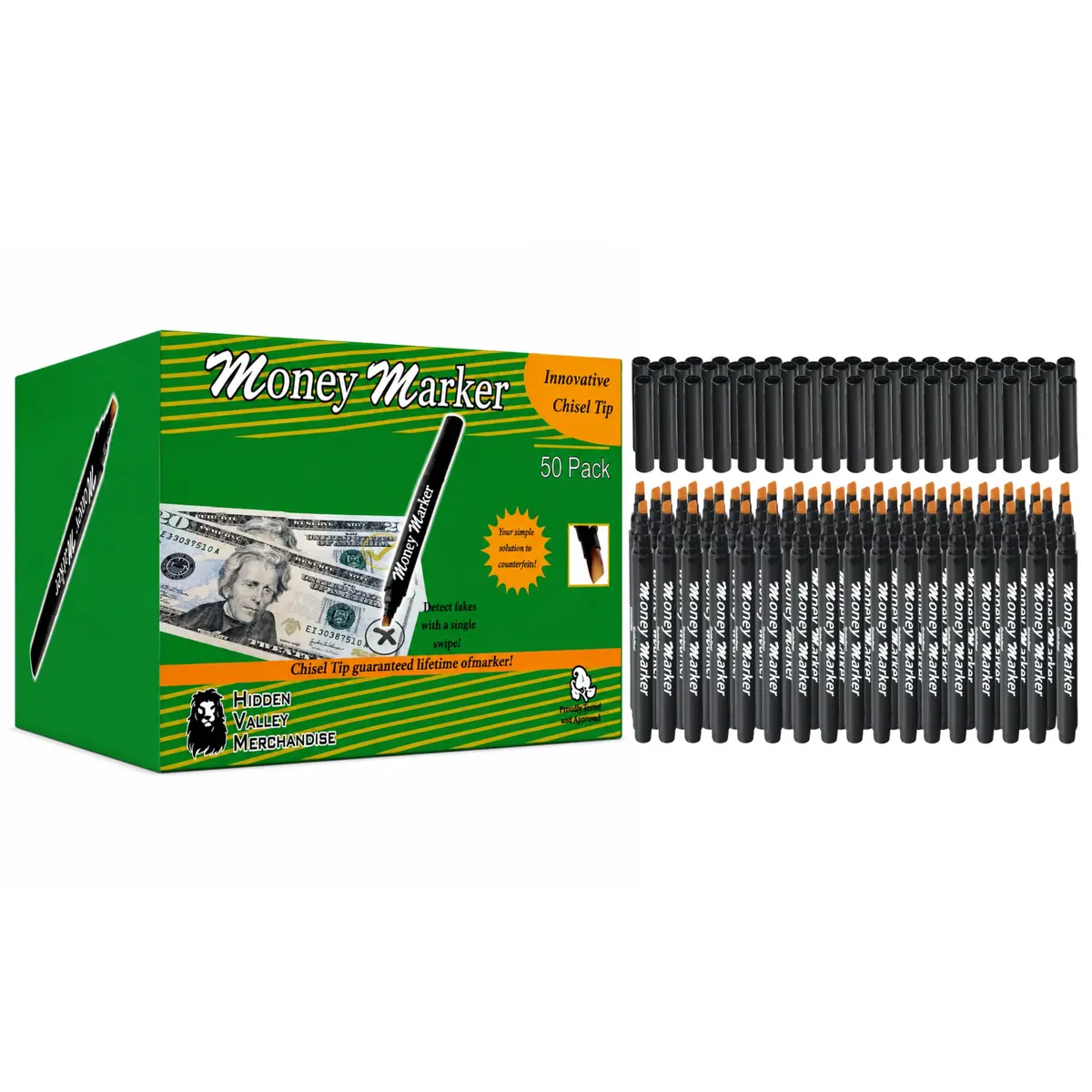 HVM Counterfeit Money Detector Pen (50 Pack) | Detect Fake Bills with Special Ink - main product image