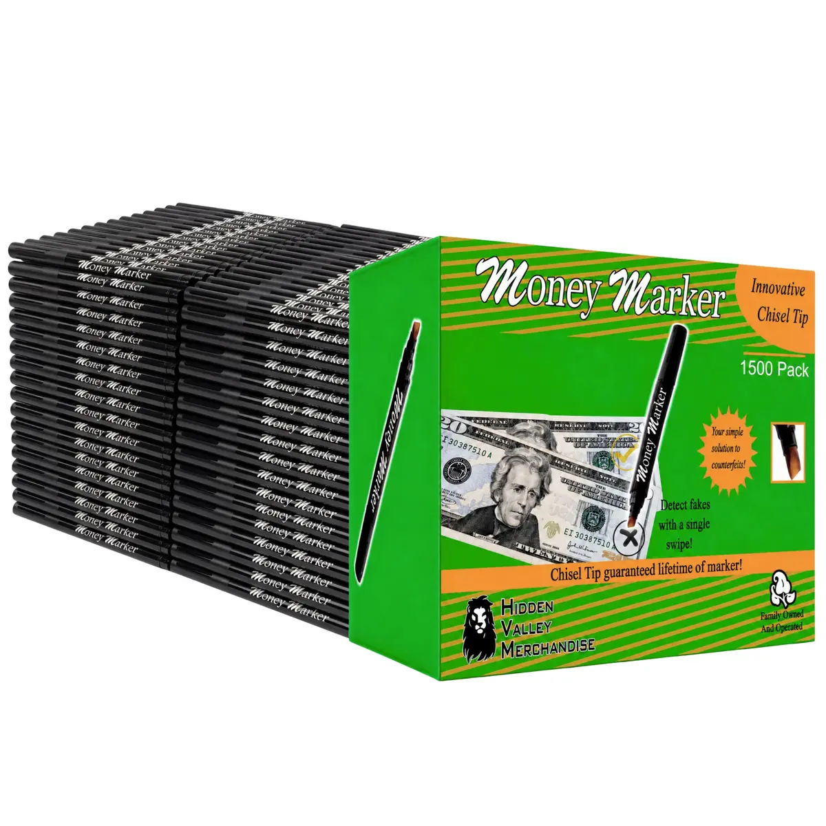 HVM Counterfeit Money Detector Pen 1500 Count | Detects Fake Bills, Universal Currency Checker Pack - main product image