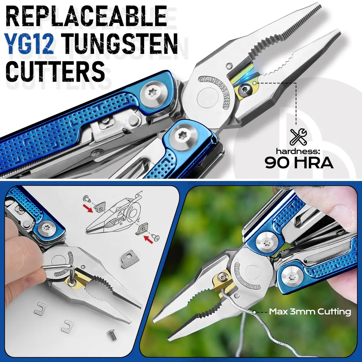 BIBURY Multitool Pliers with Blue Titanium Handle & 440A Knife | Durable & Versatile for Outdoor & DIY - view 5
