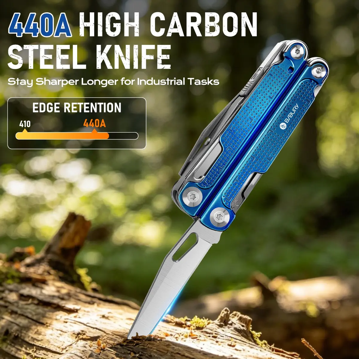 BIBURY Multitool Pliers with Blue Titanium Handle & 440A Knife | Durable & Versatile for Outdoor & DIY - view 3