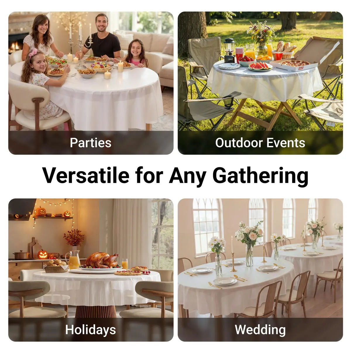 Auros 10-Pack White Plastic Tablecloths 84 Inch Round | Waterproof & Hassle-Free Cleanup - view 5
