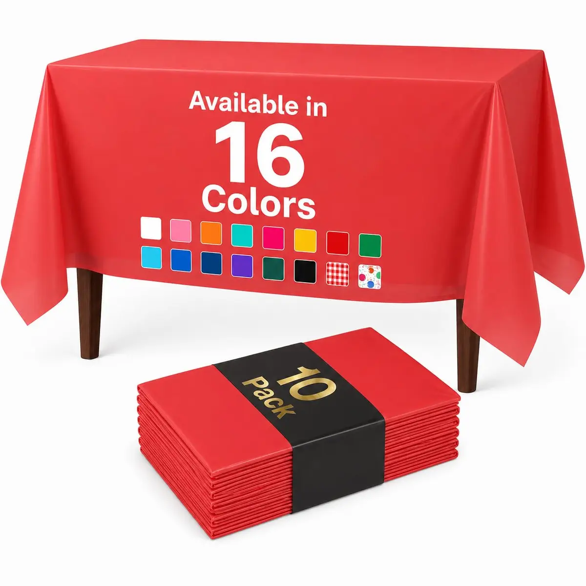 Auros 10-Pack Red Plastic Tablecloths 54x108 | Waterproof, Disposable, Fits 6-8FT Tables - main product image