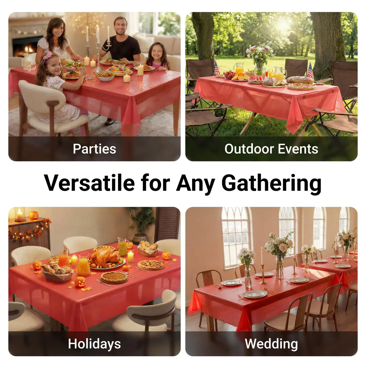 Auros 10-Pack Red Plastic Tablecloths 54x108 | Waterproof, Disposable, Fits 6-8FT Tables - view 5