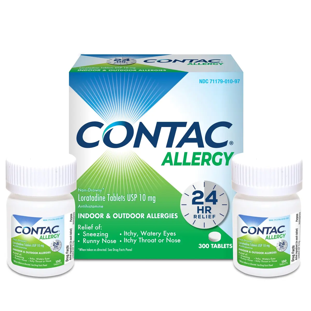 Contac Allergy Relief Tablets, Loratadine 10 mg | 300 Count, Non Drowsy, 24-Hour Allergy Relief - main product image