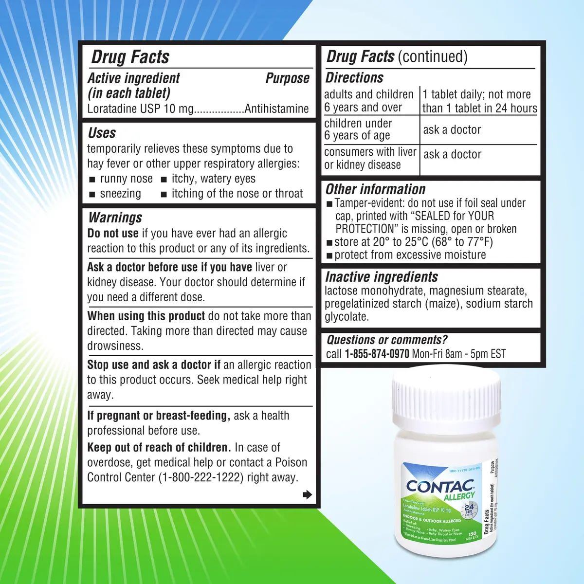 Contac Allergy Relief Tablets, Loratadine 10 mg | 300 Count, Non Drowsy, 24-Hour Allergy Relief - view 6