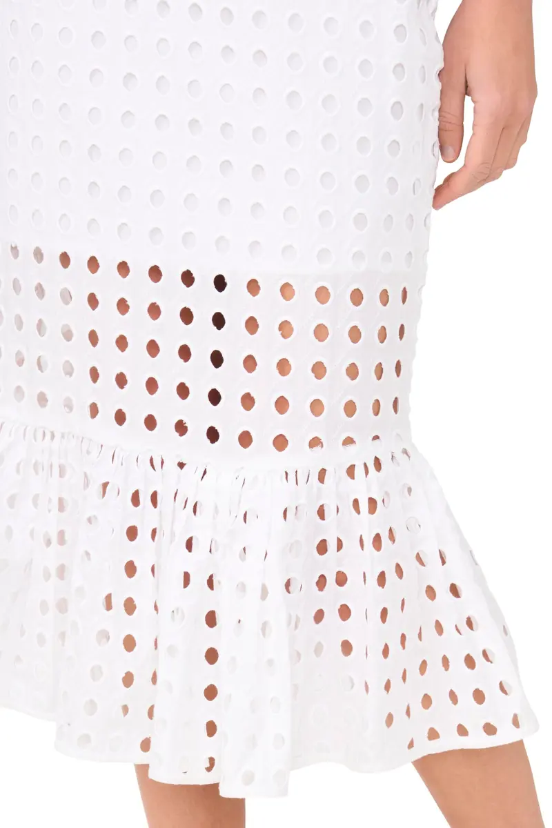 CeCe Eyelet Ruffle Tier Midi Skirt in Ultra White | Flowy, Romantic, 6 - view 2