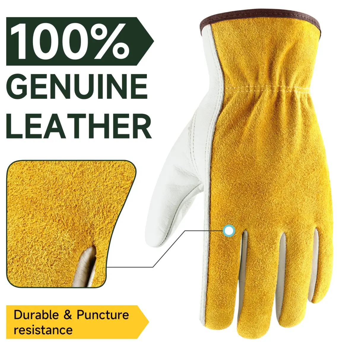 OZERO Genuine Leather Work Gloves XL | EN388 Certified, 24 Pairs, Gold/Light Cyan - view 2