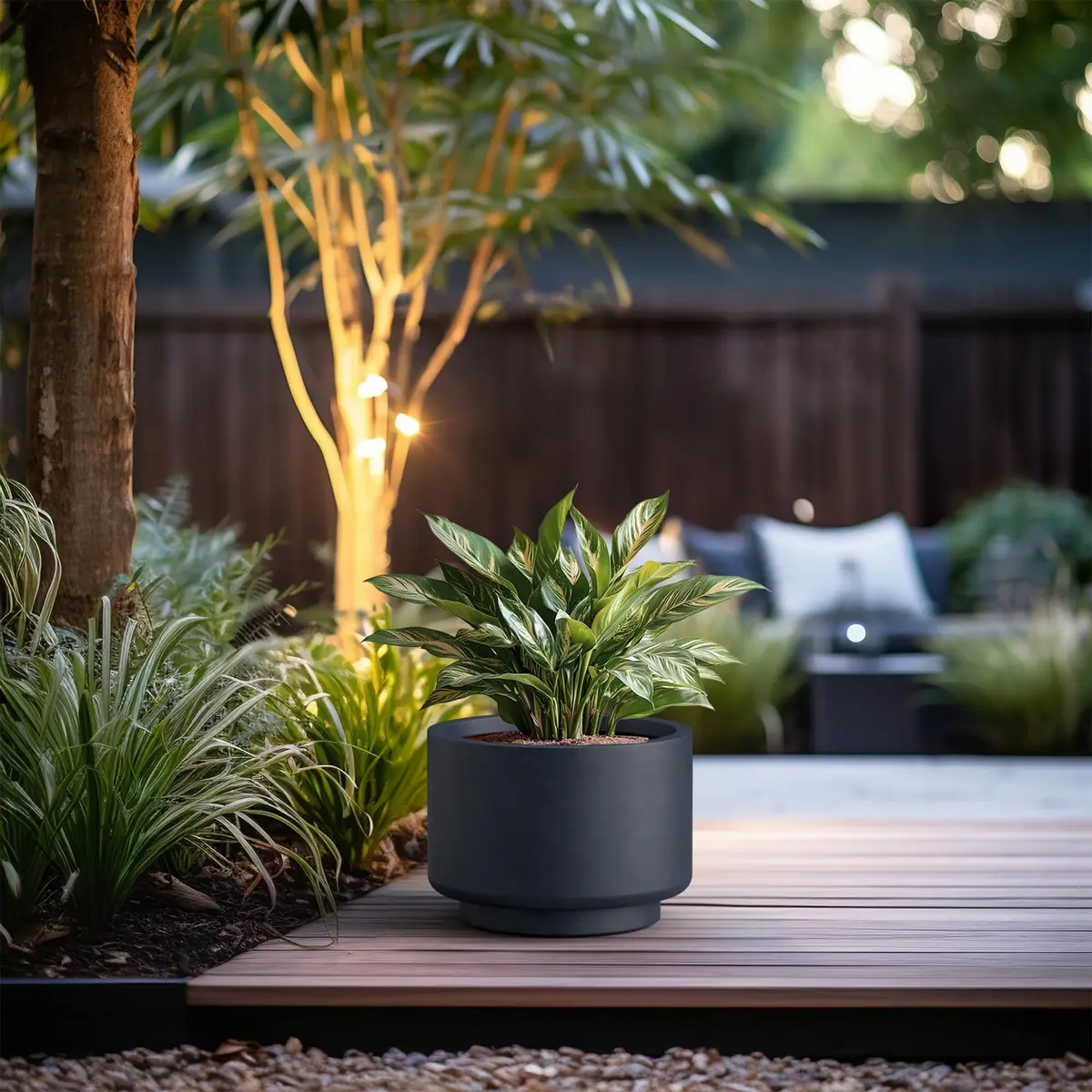 Kante Large Round Pedestal Charcoal Concrete Planter 15.7" Dia, Outdoor | Modern Weather-Resistant Garden Decor - view 4