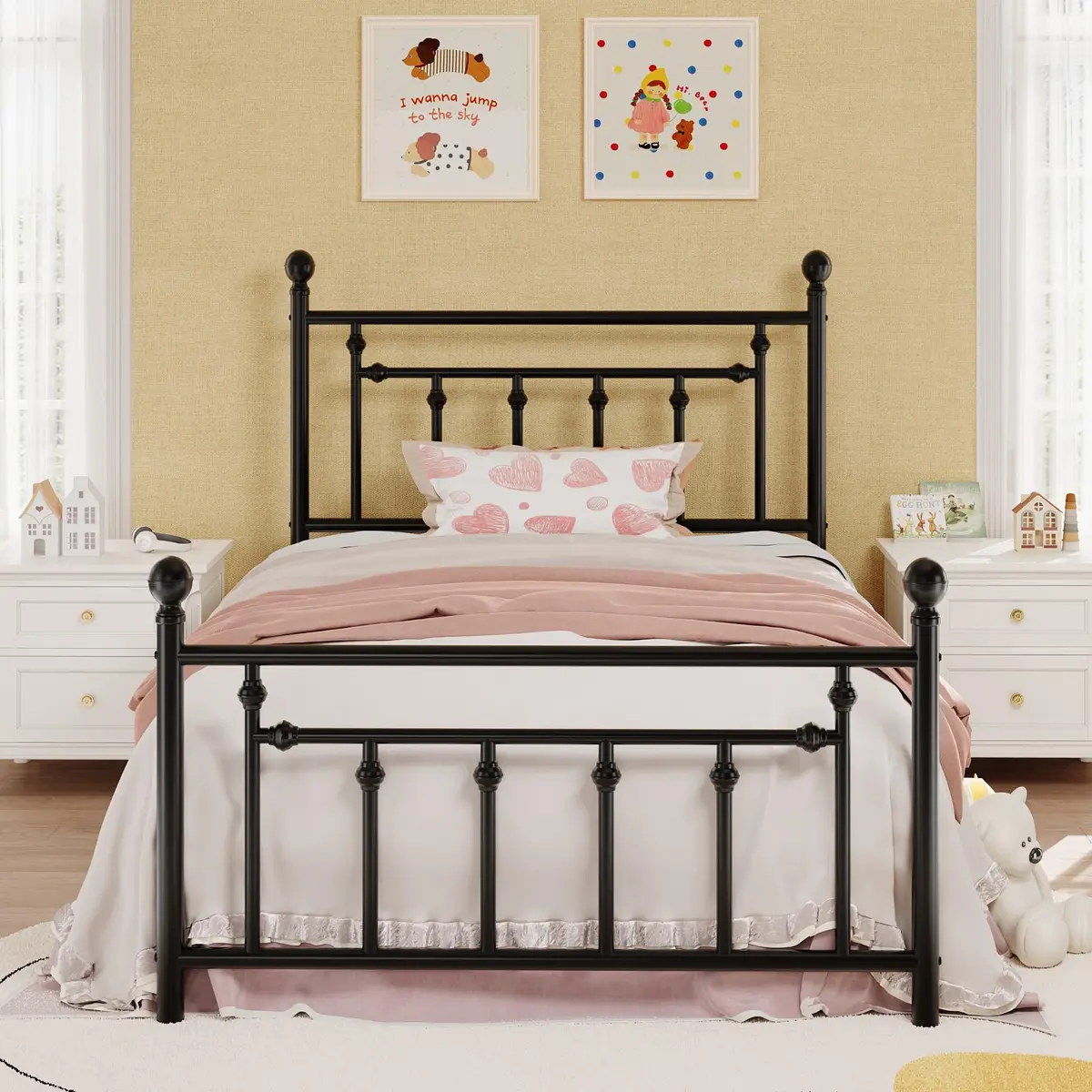 SHA CERLIN Twin Size Metal Bed Frame 14" | Noise-Free Steel Mattress Foundation in Black - main product image