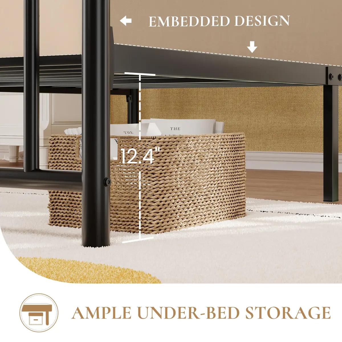 SHA CERLIN Twin Size Metal Bed Frame 14" | Noise-Free Steel Mattress Foundation in Black - view 5