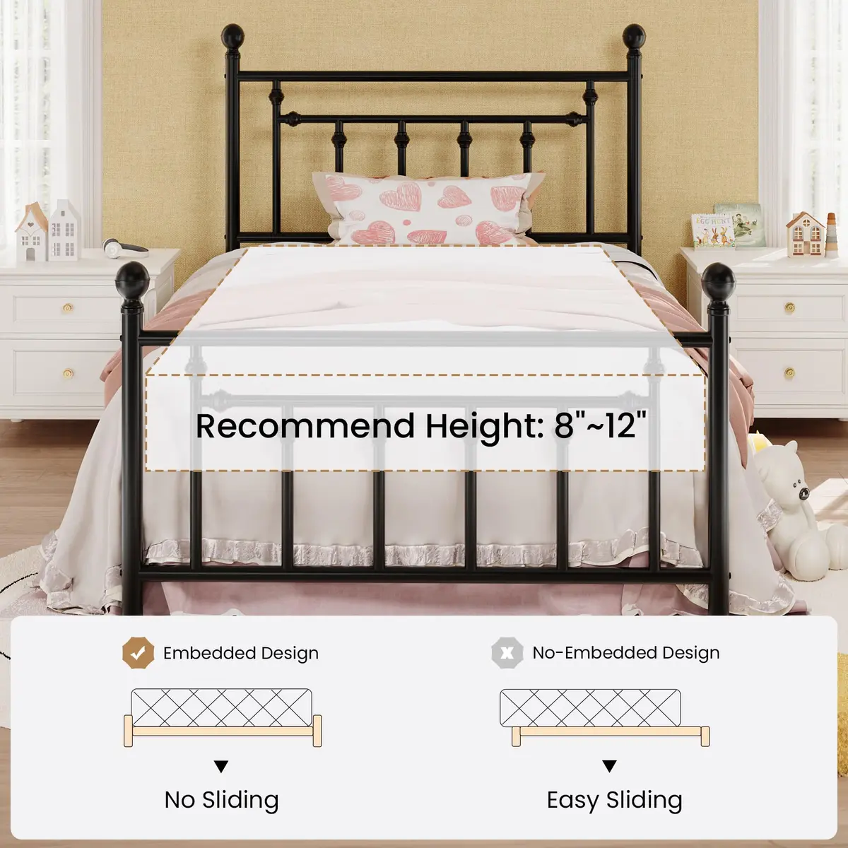 SHA CERLIN Twin Size Metal Bed Frame 14" | Noise-Free Steel Mattress Foundation in Black - view 7