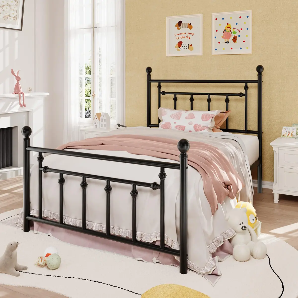 SHA CERLIN Twin Size Metal Bed Frame 14" | Noise-Free Steel Mattress Foundation in Black - view 3