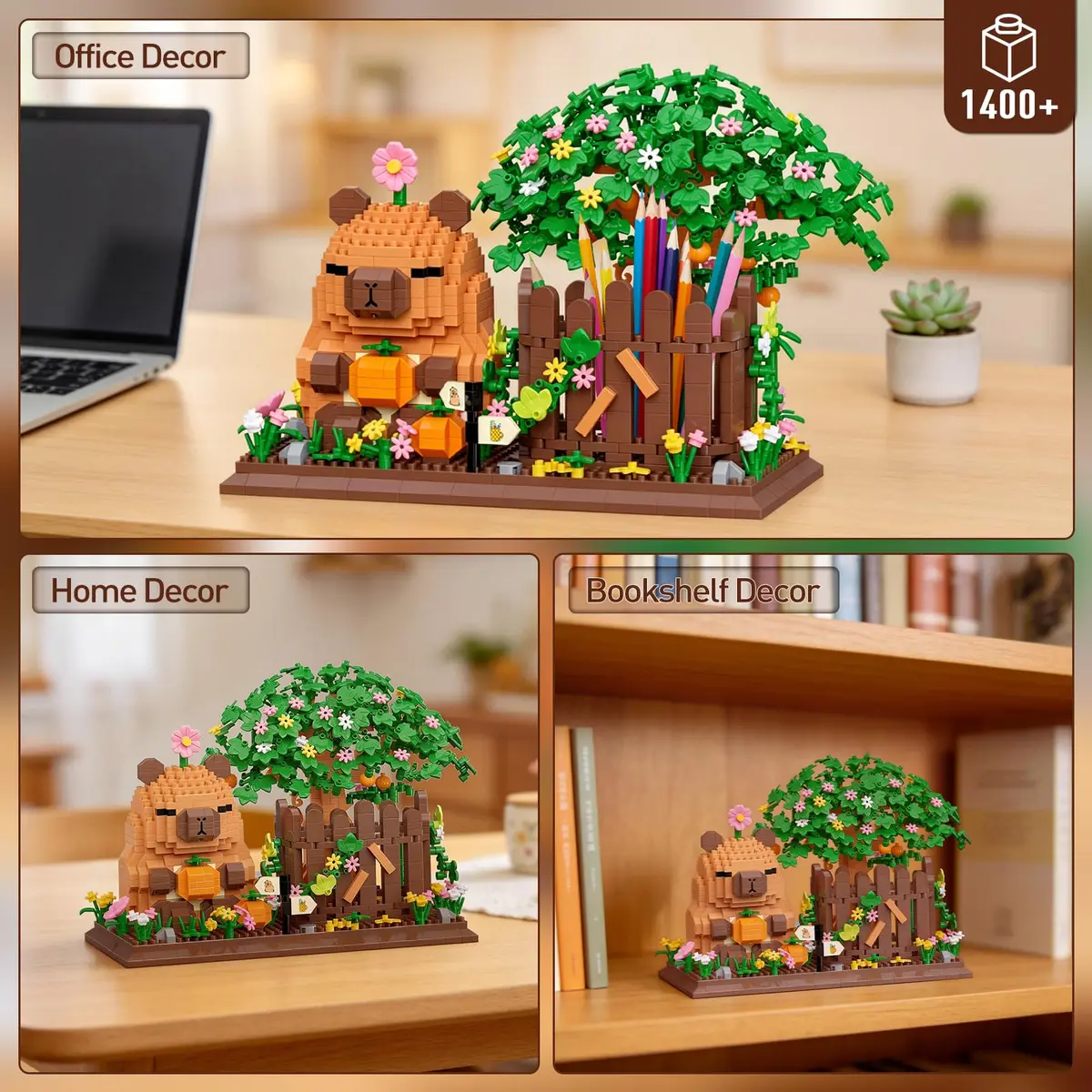 HIGH GODO Capybara Pen Holder Building Set with Flowers | 1400PCS Non-Toxic Toy for Capybara Lovers - view 5
