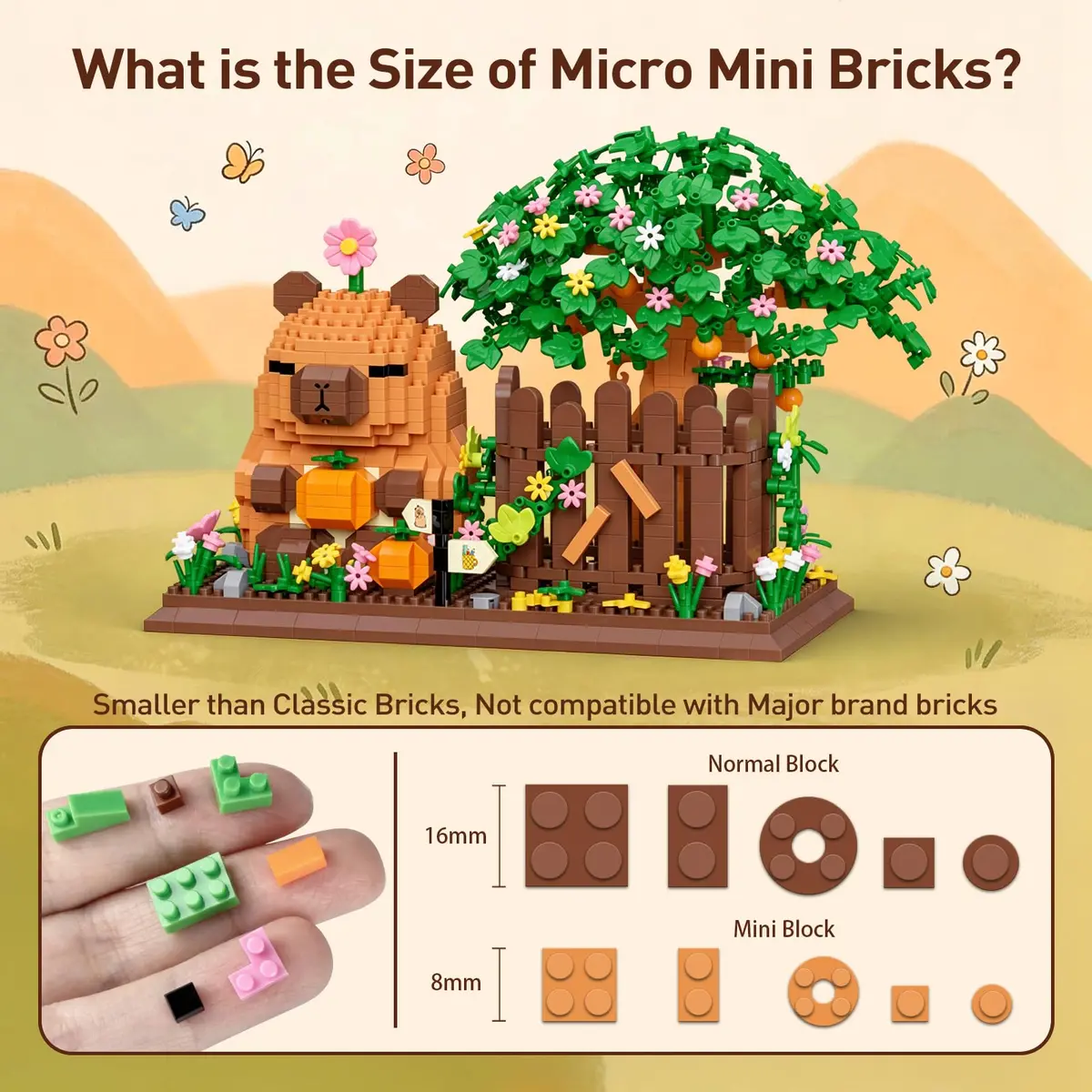 HIGH GODO Capybara Pen Holder Building Set with Flowers | 1400PCS Non-Toxic Toy for Capybara Lovers - view 2