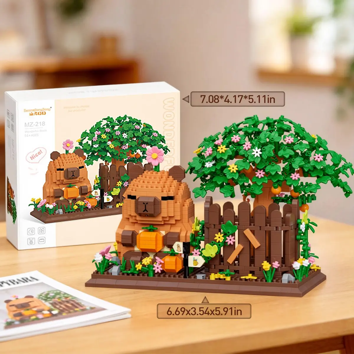 HIGH GODO Capybara Pen Holder Building Set with Flowers | 1400PCS Non-Toxic Toy for Capybara Lovers - view 4