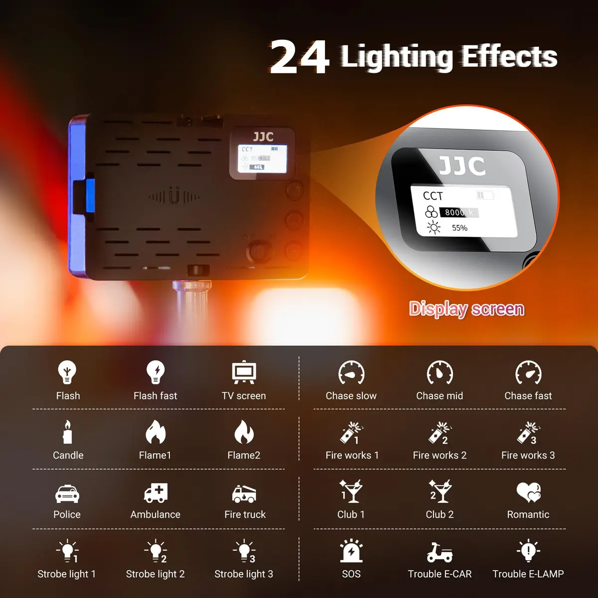 JJC Camera Continuous Light RGB LED Flash for Sony ZV-1F & More | Rechargeable 2600mAh Battery, 24 Scene Modes, Cold Shoe Mounts - view 5